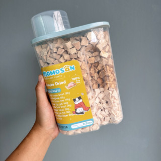 อกไก่+อกเป็ด+แซลมอน 340g. MOMOSAN ขนมฟรีซดรายแมว สุนัข 2.5L …