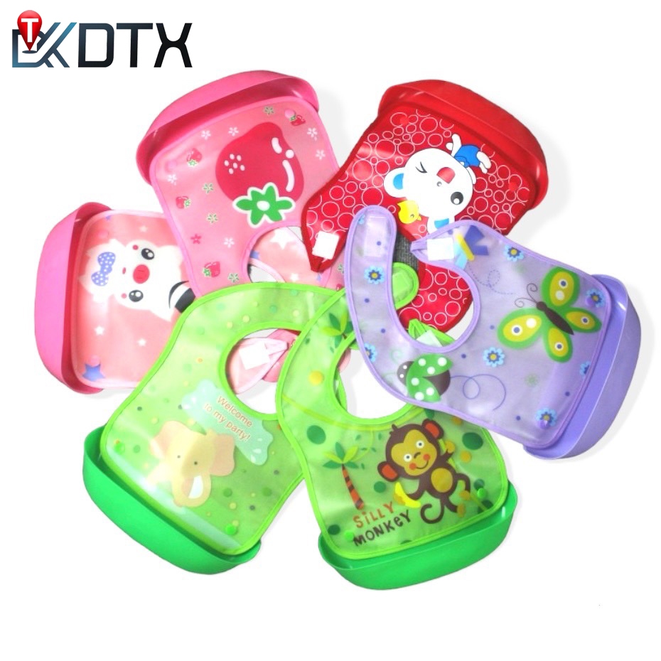 DTX ผ้ากันเปื้อนซิลิโคน ผ้ากันเปื้อนเด็กพร้อมถาดรอง ถาดรองถอดได้ ของใช้เด็ก