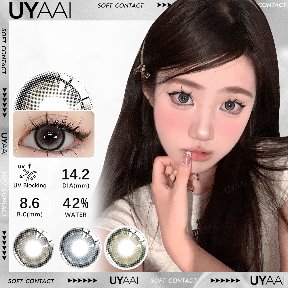 UYAAI คอนแทคเลนส์ น้ำตาล สัมผัสด้วยสีธรรมชาติ ปริมาณน้ำ 42 % 14.2 มม. สามารถใช้สำหรับ แต่งหน้าตา รายเดือน