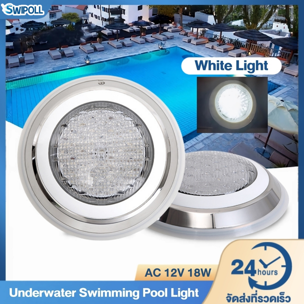 AC12V ไฟสระว่ายน้ำสแตนเลส White Light 9/12/18W ไฟ LED สระว่ายน้ำ IP68 ไฟสระว่ายน้ำ pool light