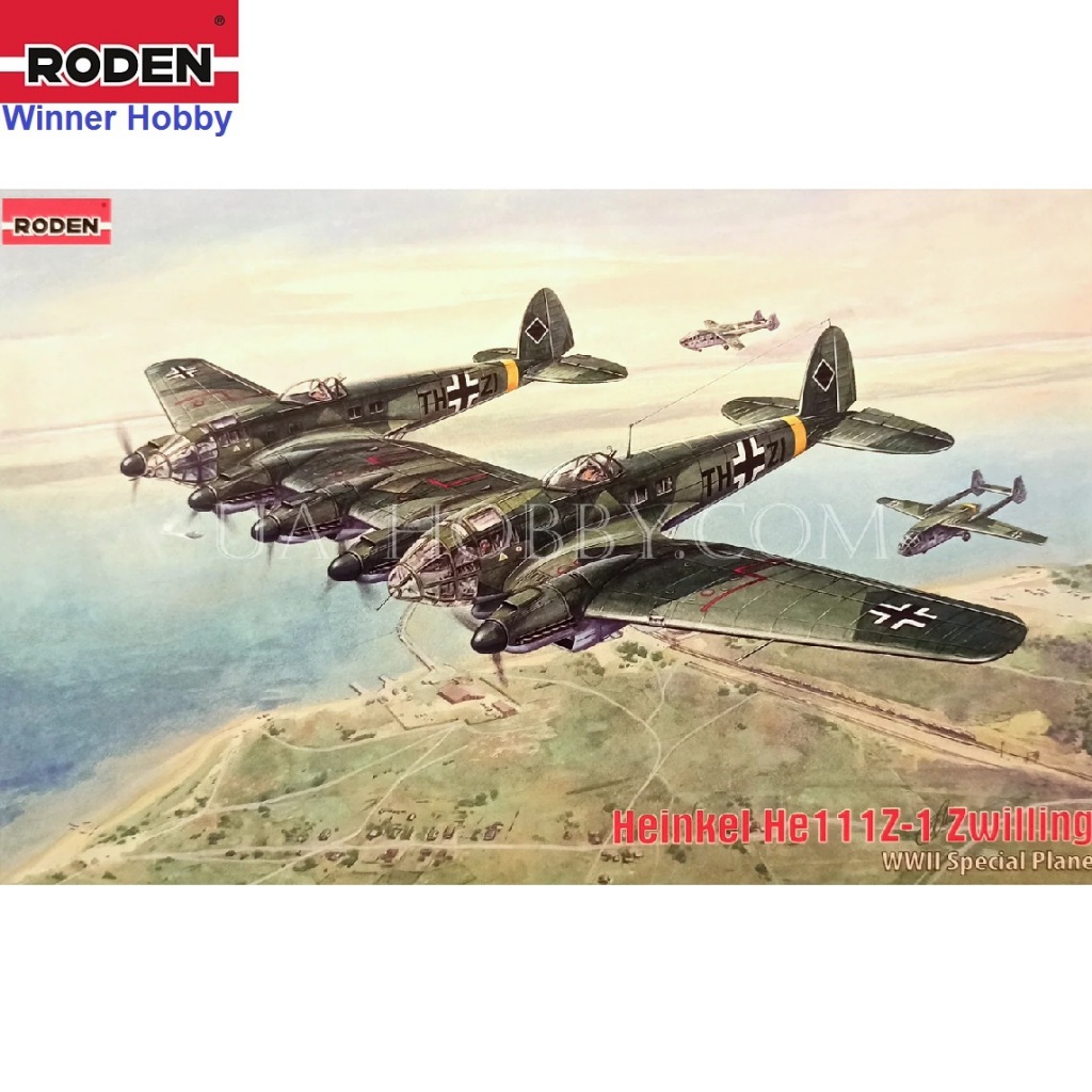 โมเดลเครื่องบิน Roden 346 Heinkel He 111Z-1 Zwilling scale 1/144