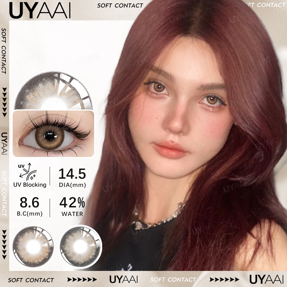 UYAAI คอนแทคเลนส์ สัมผัสด้วยสีธรรมชาติ ตาโต สามารถใช้สำหรับ แต่งหน้าตา รายเดือน ตาปกติ 2 ชิ้นต่อคู่ น้ำตาล 14.5มม
