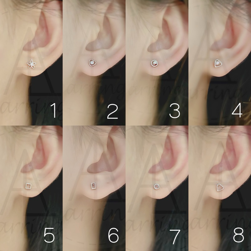 [มินิมอลสีเงิน123] ต่างหูมินิมอลแบบติดหู ราคาต่อ1คู่ พร้อมแป้น(ทับหลัง)แบบโลหะทุกคู่