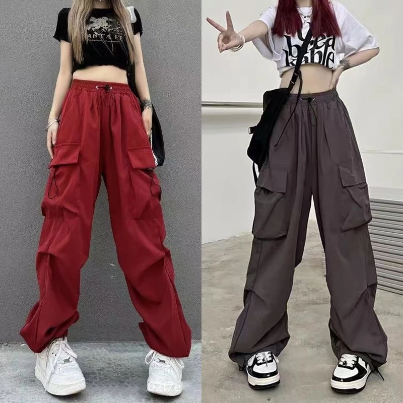 S-10XL กางเกงคาร์โก้สไตล์อเมริกัน กางเกงขากว้าง ทรงหลวม เอวปรับได้สามารถใส่ได้ทั้งผู้หญิงผู้ชาย