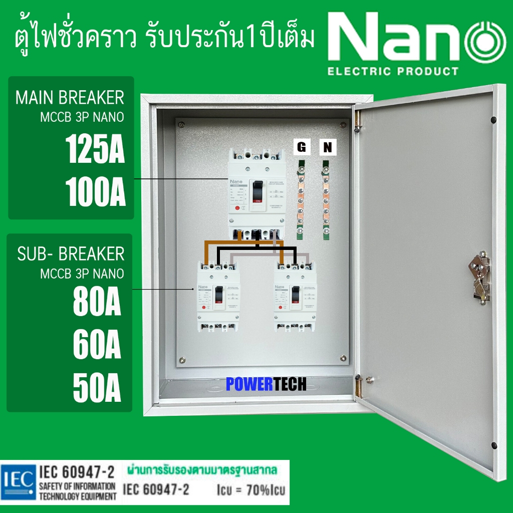 ตู้ ตู้ไฟชั่วคราว DB ตู้แยกเบรคเกอร์ MAIN MCCB NANO 3P 125A 100A  ลูกย่อย NANO Sub-Breaker 2P 80A 60