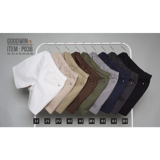 ⚡GW⚡P036 กางเกงขาสั้น ผู้ชาย เอวยืด ผ้ายืด คอตต้อน สีพื้น ยาว 17-21.5 นิ้ว ไซส์ 28-42 Goodwin Brand
