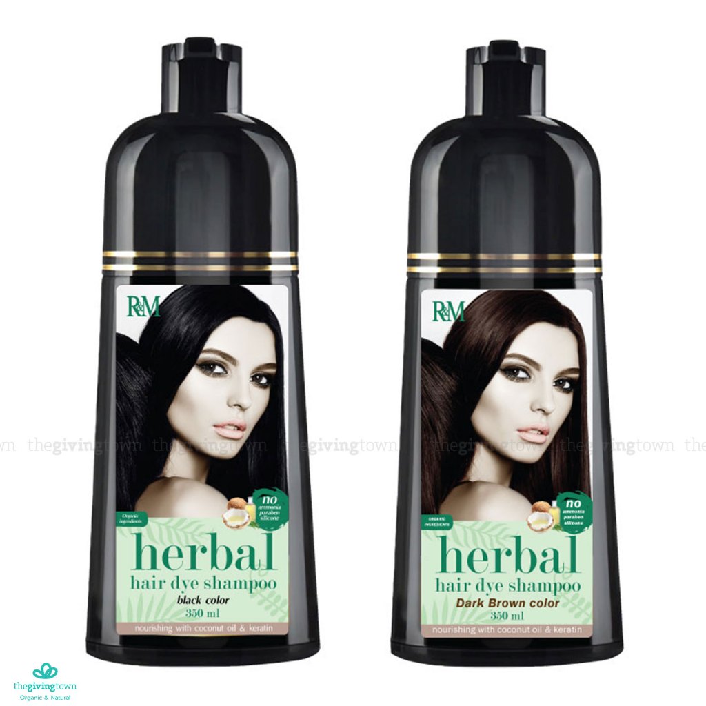 แชมพูปิดผมขาว R&M Herbal Hair Dye Shampoo สีดำ สีน้ำตาลเข้ม แชมพูปิดผมขาวสมุนไพรไทย Ryuk & Meringue