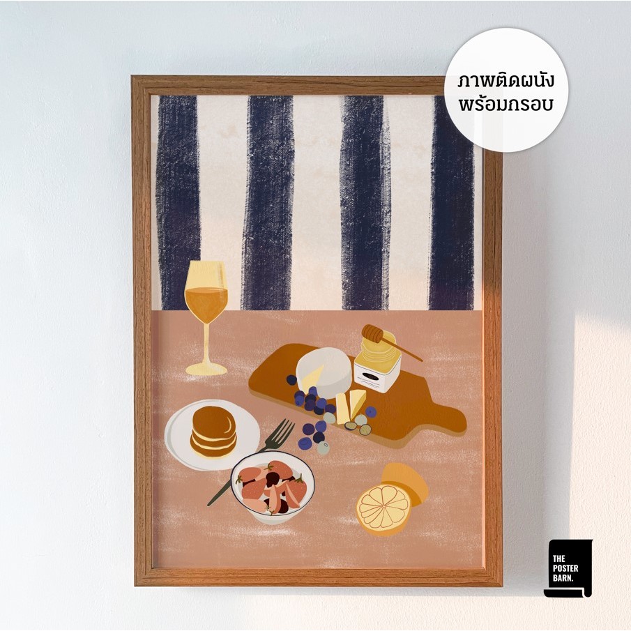 Cheese board ภาพติดผนังพร้อมกรอบไม้ โปสเตอร์ติดผนัง ภาพตกแต่งคาเฟ่ ร้านอาหาร ห้องครัว ชีส