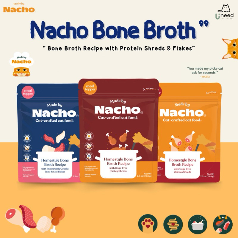 พร้อมส่ง ✔︎ Nacho meat bone broth premium cat food ซุปเนื้อสัตว์ Premium Bone Broth นำเข้าจากอเมริกา