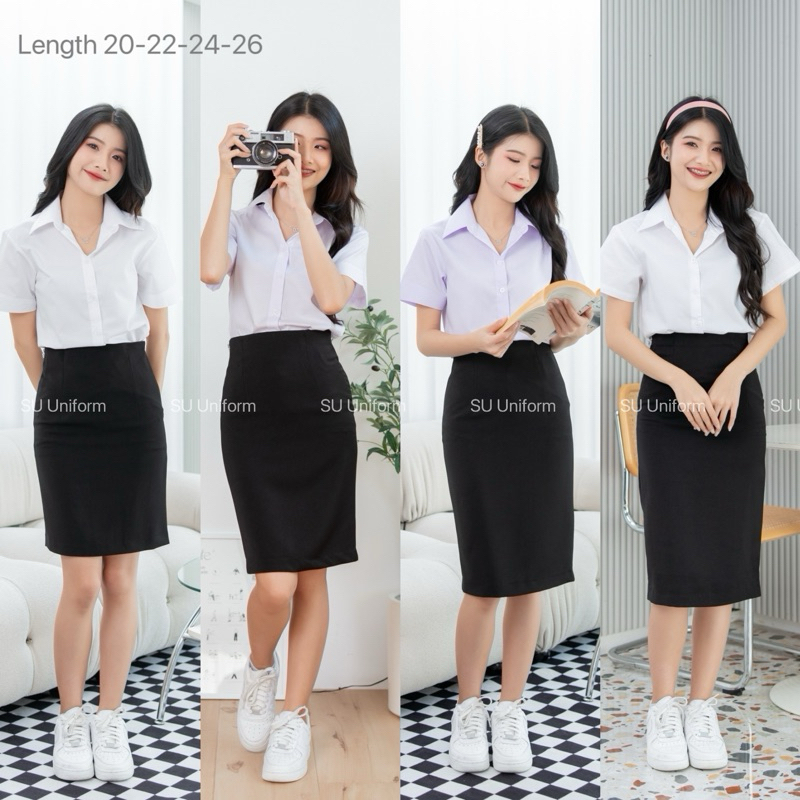 กระโปรงนักศึกษาทรงเอ ทรงเอผ่าหลังทับ ยาว20-22-24-26 ทรงเอถูกระเบียบ