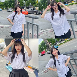 เสื้อนักศึกษาทรงบอยไม่มีกระเป๋า ( ไม่รัดรูปใส่สบาย)เสื้อบอยไม่เข้ารูป💗