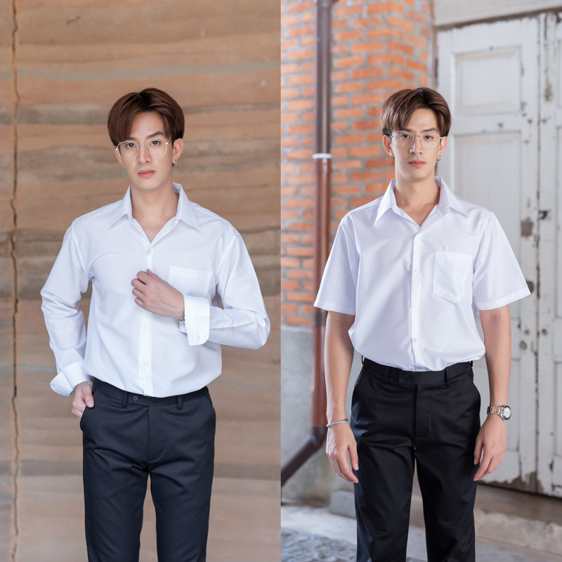 เสื้อนักศึกษาชาย เสื้อนักศึกษาชายแขนยาว แขนสั้น รอบอก 36“-56” ผ้านิ่มใส่สบาย สีขาวนวล ขาวสว่าง ขาวโอโม่