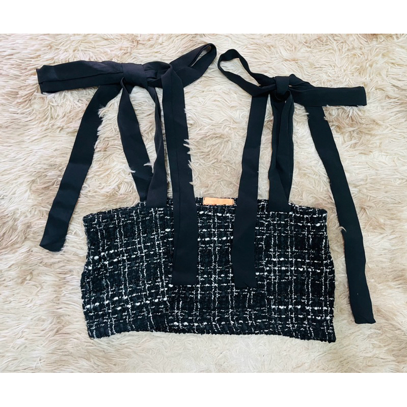 เสื้อครอปผูกไหลผ้าทวิตป้ายcookies bear