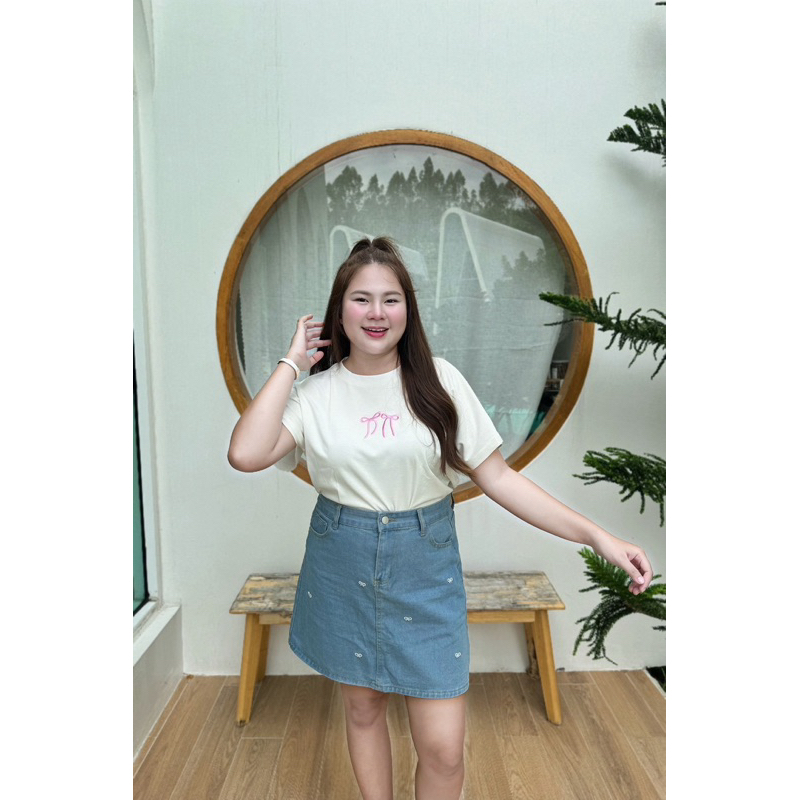 BSY01 เสื้อยืดลายโบว์คอกลมผ้ายูนิ