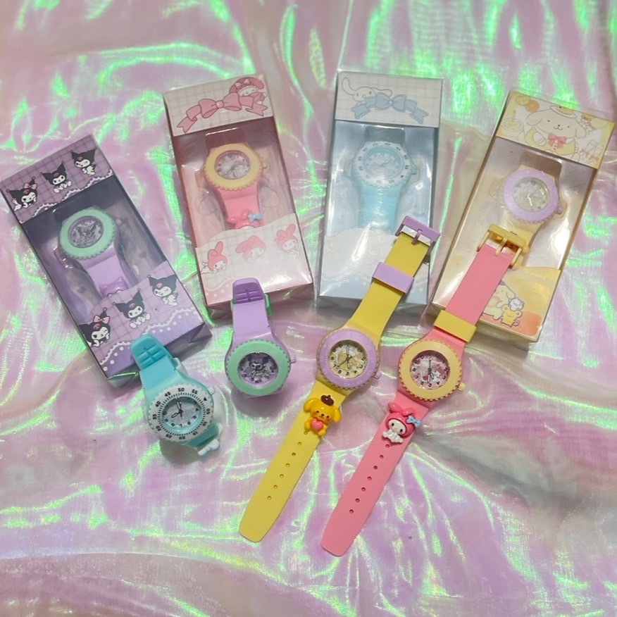 นาฬิกาเด็ก pastel แบบสายปรับได้ มีลาย cinnamonroll , kuromi , mindmelody ,pompompurin (TOY784)
