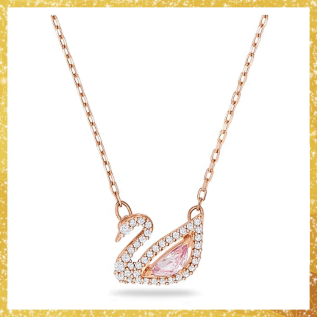สร้อยคอโซ่จี้หงส์สีชมพู Dazzling สไตล์เกาหลีสําหรับผู้หญิง ของขวัญสำหรับคนพิเศษ พร้อมส่ง