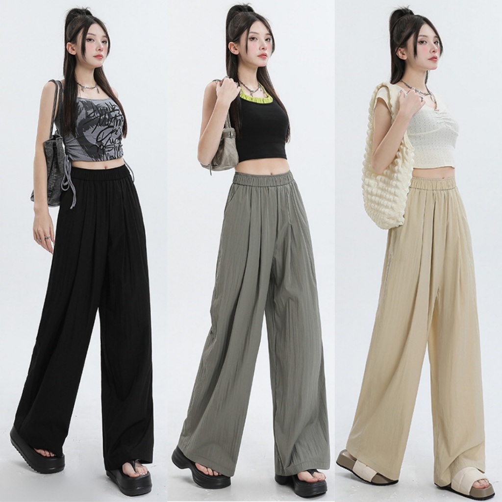 กางเกงขากว้างลำลองสตรี กางเกงยามาโมโตะ ฤดูร้อน กางเกงกันแดด เอวยางยืด แบบบาง มี 6 สี