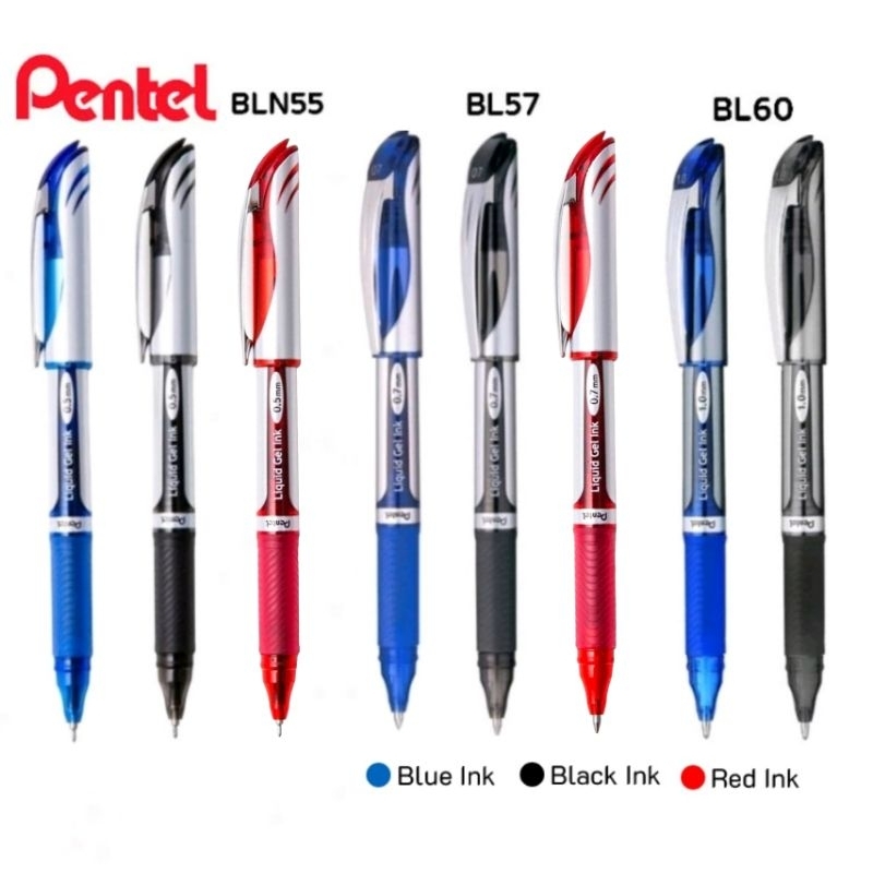 Pentel ปากกา Energel Liquid Gel Ink 0.5 มม., 0.7 มม., 1.0 มม. รุ่น BL57, BL60, BLN55 น้ำเงิน, แดง, ดำ (ราคาต่อ 1 ด้าม)