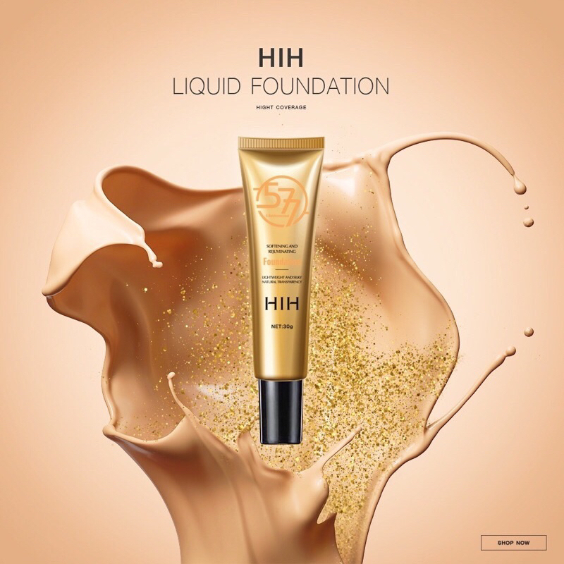 HIH Foundation577รองพื้นเนื้อสมูทเข้ากับทุกสีผิวปกปิดดีมากพรางรูขุมขนหน้าเนียนเรียบขนาด30g