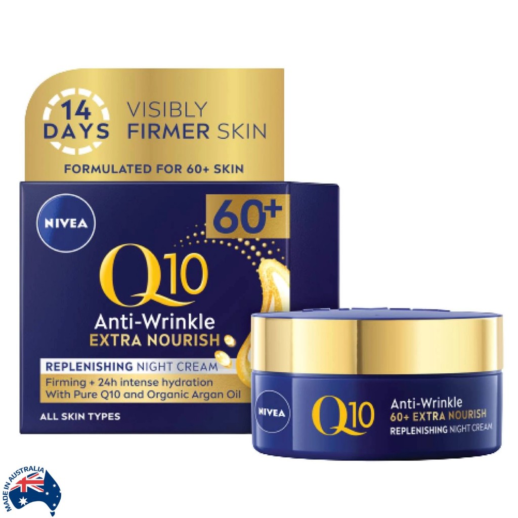 Nivea Q10 ANTI-WRINKLE 60+ REPLENISHING NIGHT CREAM MOISTURISER 50ml ผลิตภัณฑ์บำรุงผิวหน้าตอนกลางคืนสูตรพิเศษ