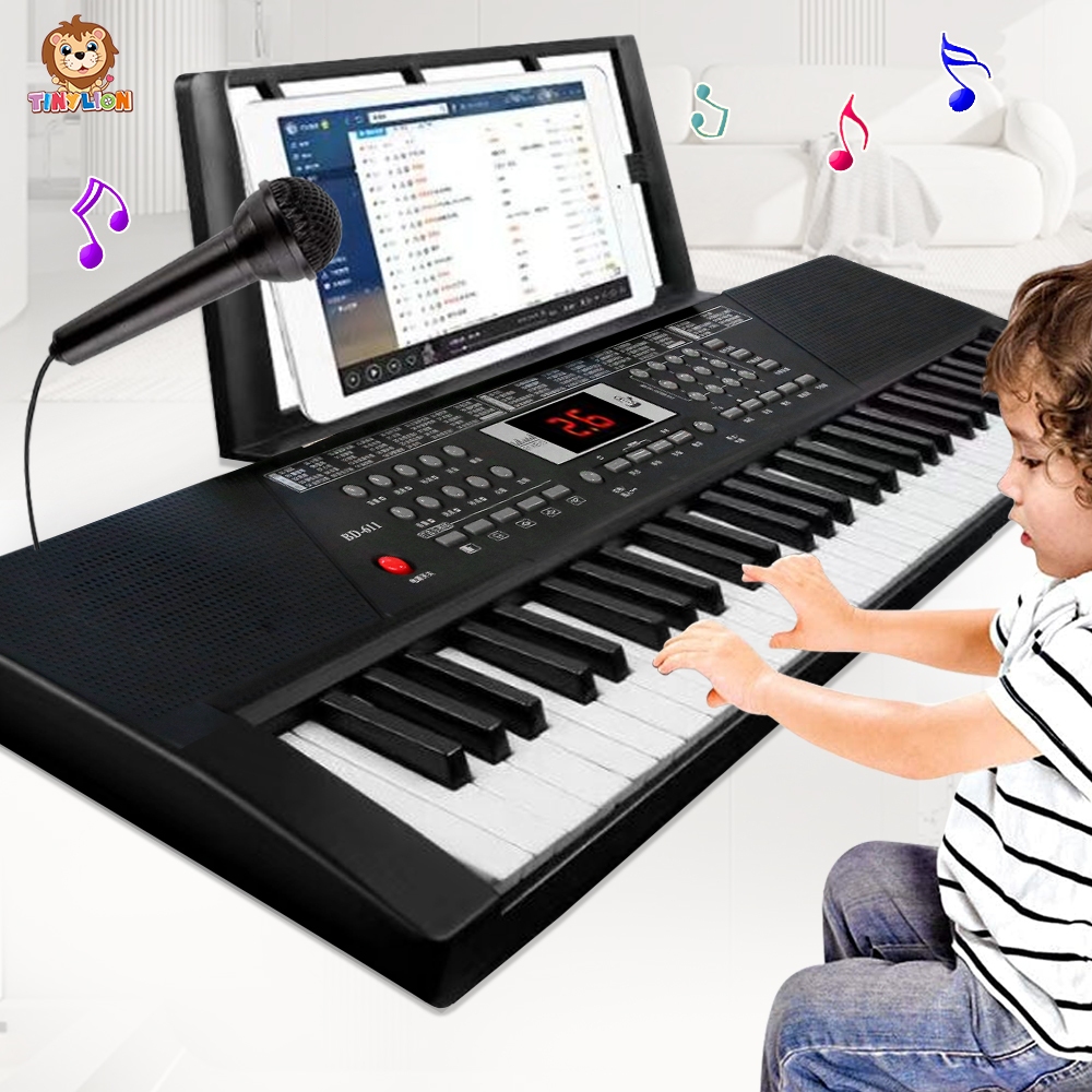 ใหม่ TinyLion เปียโนคีย์บอร์ด คีย์บอร์ด 61 ปุ่ม แบบมัลติฟังก์ชั่น สอนเล่นคีย์บอร์ด พร้อมไมโครโฟน+ที่เหยี่ยบเท้า