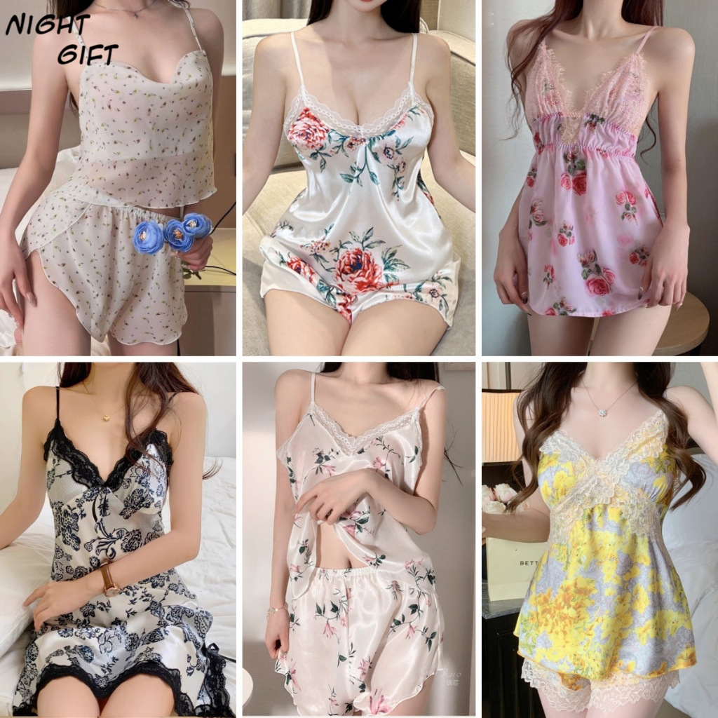 ชุดนอนผู้หญิง ชุดนอนซาติน ลูกไม้ลายดอกไม้ หลากหลายสไตล์ ผ้าใส่สบาย ส่งไวจากไทย1-3วัน （睡衣舒服）