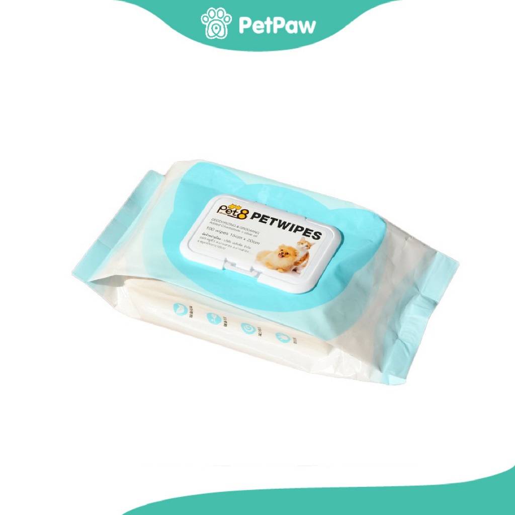 Pet8 : ทิชชู่เปียก สำหรับสุนัขและแมว 100 ชิ้น