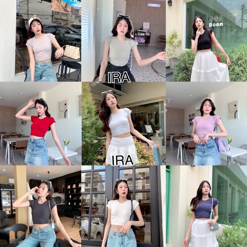 BY IRA (พร้อมส่ง)เสื้อคอกลม ครอปแขนสั้น เสื้อครอป 🐰 สายคาเฟ่ต้องมีติดตู้ ใส่ชิลๆ ต้องเก็บให้ครบสี!