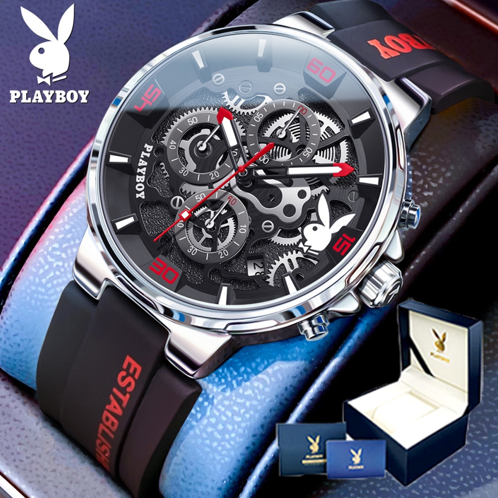 PLAYBOY 3063สปอตสินค้า นาฬิกาผู้ชาย ยาง สายนาฬิกา กันน้ำ กีฬา หนุ่มสาว แฟชั่น รับประกัน 3 ปี นาฬิกาเดิม 100%