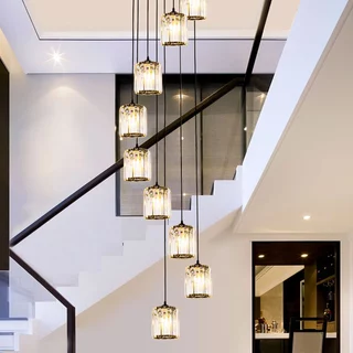 Modern Northern Europe Crystal Pendant Light LED E27 220V 6/9 Lights Iron Pendant Lamp for Duplex Villa Stairs