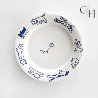 Goose Hours จานเซรามิค ลายการ์ตูนลูกแมวและลูกสุนัข Ceramic Puppy Kitten Plate
