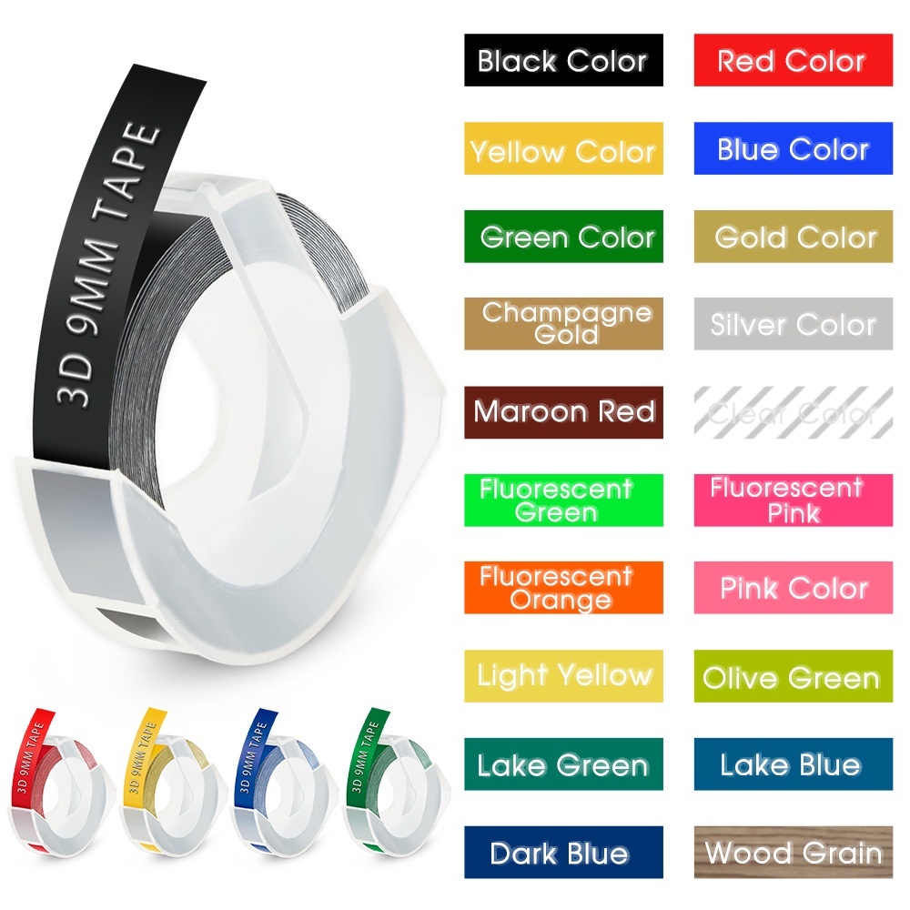 Tape Motex CIDY 9 mm สติ๊กเกอร์กันน้ำ สำหรับเครื่องปั้มอักษรนูน ขนาด 9 มิล ยาว 3 เมตร มีให้เลือก 30 เฉดสี