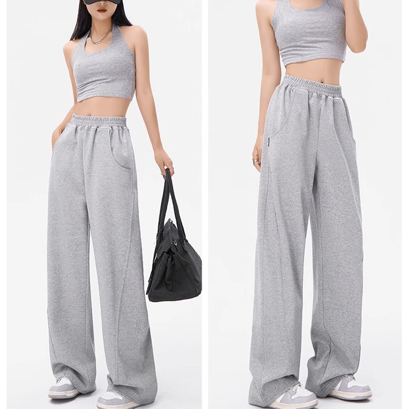 Beryl🌻กางเกงขายาวสีดำแฟชั่นลำลอง กางเกงทรงตรงสไตล์เกาหลี กางเกงวอร์ม