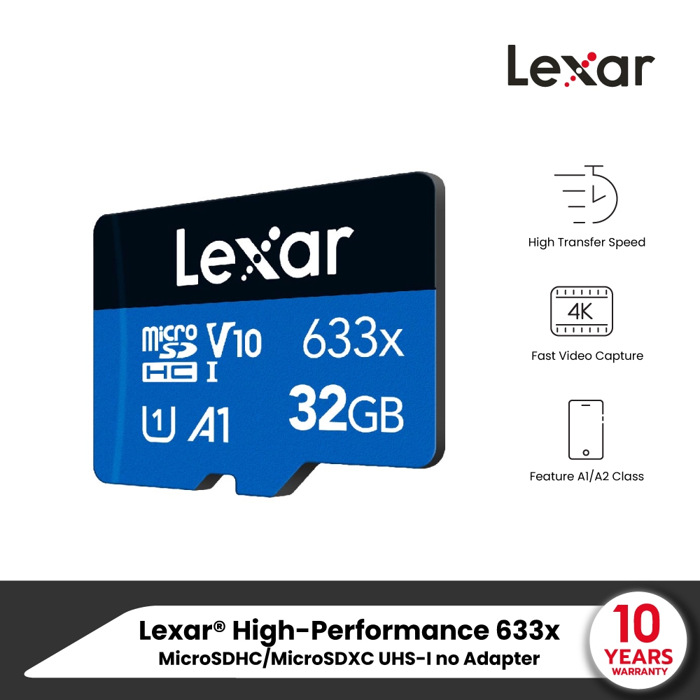 Lexar 633x MicroSD Card 32GB (ไมโครเอสดีการ์ด)noAdapter upto 100MB/s read (LMS0633032G)เมมโมรี่การ์ด IPCam Mobile Phone