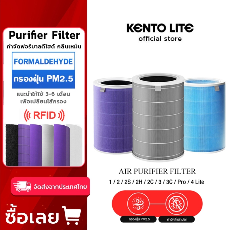 KENTO LITE ไส้กรอง RFID สำหรับ Xiaomi Air Purifier Filter 1/2/2S/2C/2H/3H/3C/Pro ขจัดไวรัสใหม่