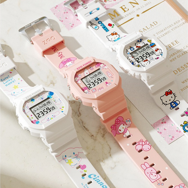 Sanrio สาวๆ ดู นาฬิกาดิจิตอล กันน้ำ การ์ตูน น่ารัก
