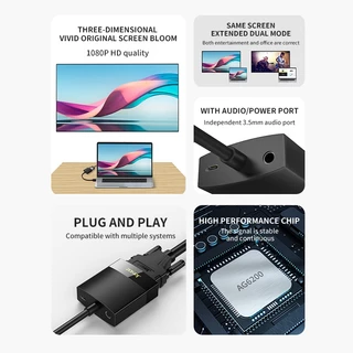 Seamwi สาย HDMI to VGA Adapter 1080p Full HD 60Hz พร้อมตัวแปลงสายเคเบิ้ลเสียง สนับสนุน PS4 Xbox