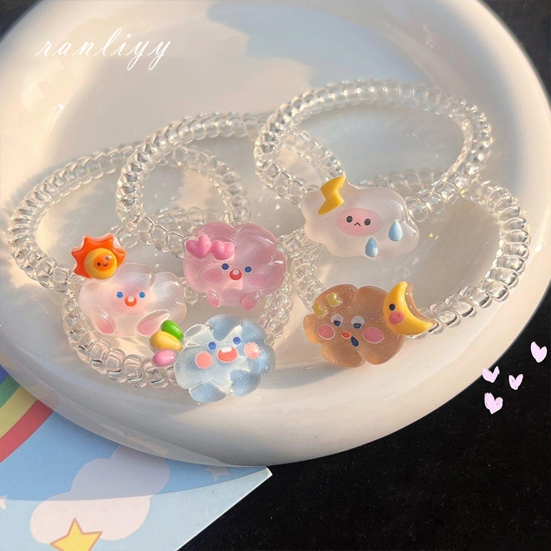 ส่งเร็ว🌼ยางรัดผมเกลียวส์ใสการ์ตูนสายรุ้งเมฆน่ารักเกาหลีความยืดหยุ่นสูงแฟชั่นหางม้าเครื่องประดับผมสำหรับผู้หญิง-Ranliyy
