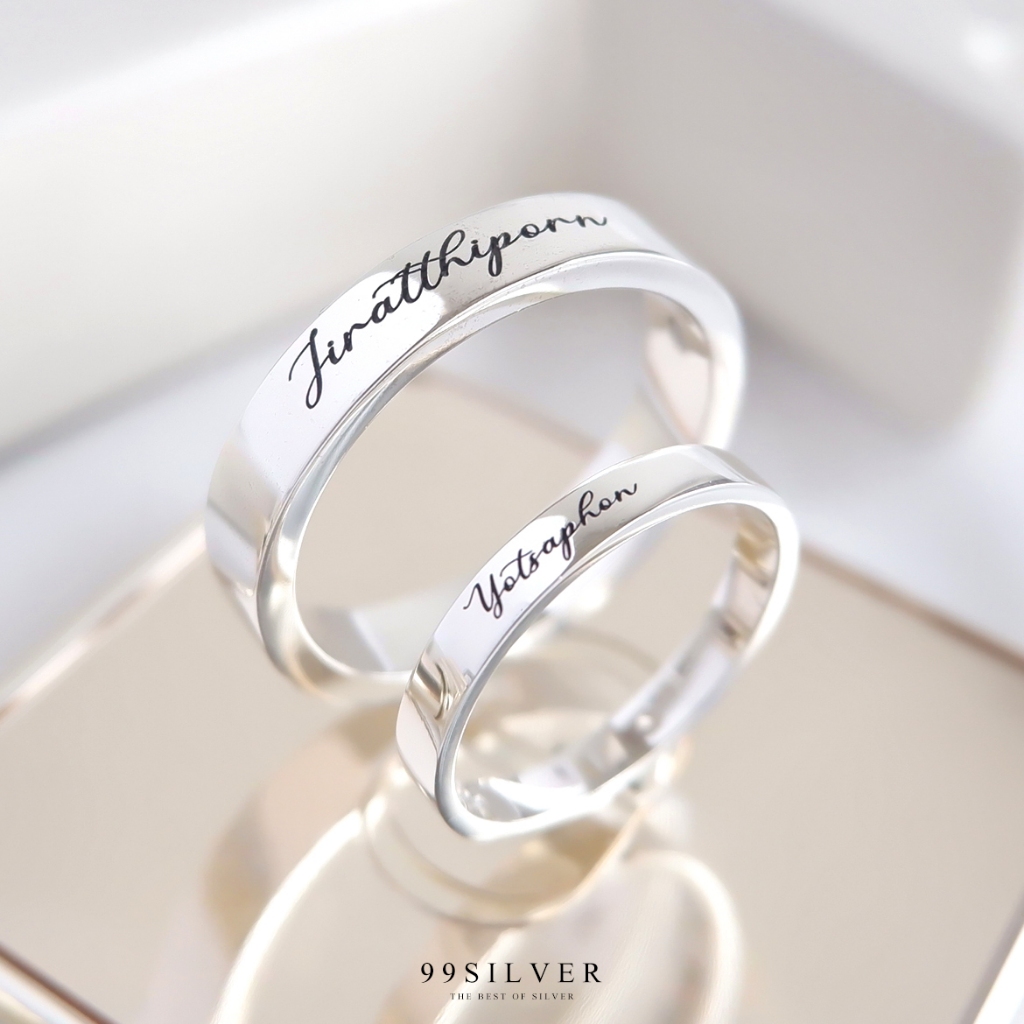 Set แหวนคู่รักชายหญิง เงินแท้ หน้ากว้าง 3 และ 4 มิลลิเมตร(กดสั่ง 1 ครั้ง ได้แหวน 2 วง) (RB1-5)