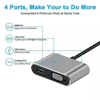 ⚡COD⚡Seamwi USB C to HDMI VGA Adapter 4 In 1 Dock Station Hub Type C เป็น HDMI เข้ากันได้กับ Macbook