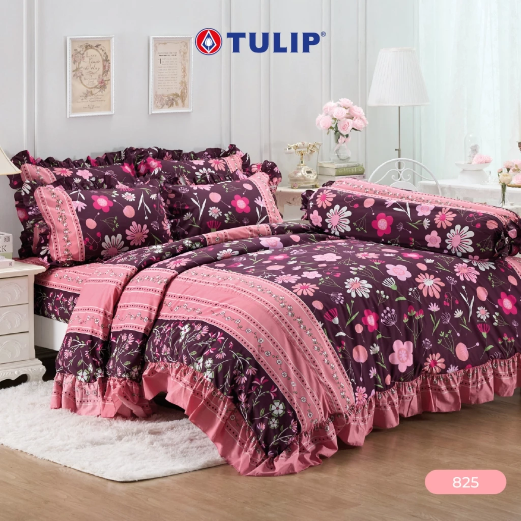 TULIP Cotton Mix พิมพ์ลาย 825 ชุดผ้าปูที่นอน ผ้าห่ม ผ้านวม พิมพ์ลายกราฟิกสวยงาม เนื้อผ้าหนาแน่น