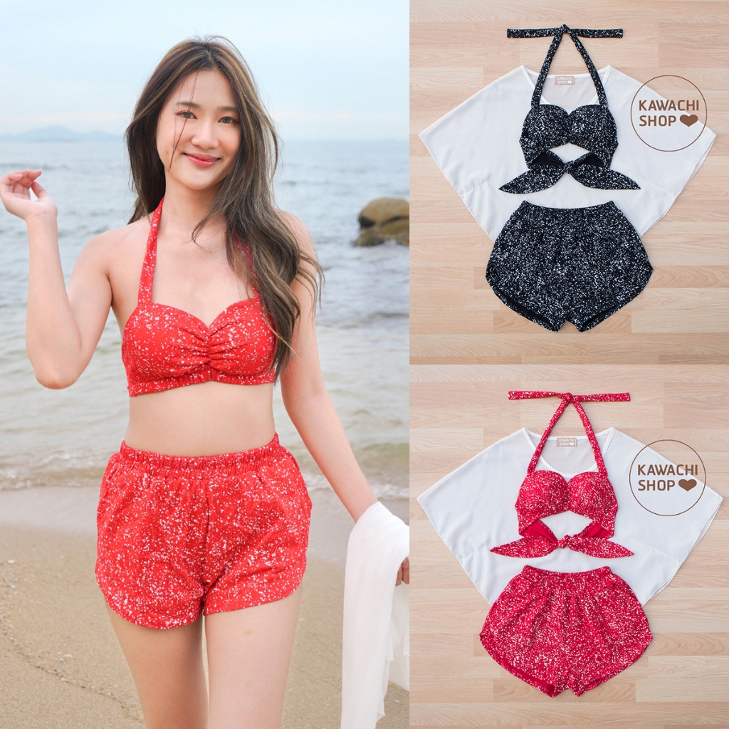 Kawachi - Galaxy Set (Red) เซ็ต 3 ชิ้น ชุดว่ายน้ำ ชุดเที่ยวทะเล