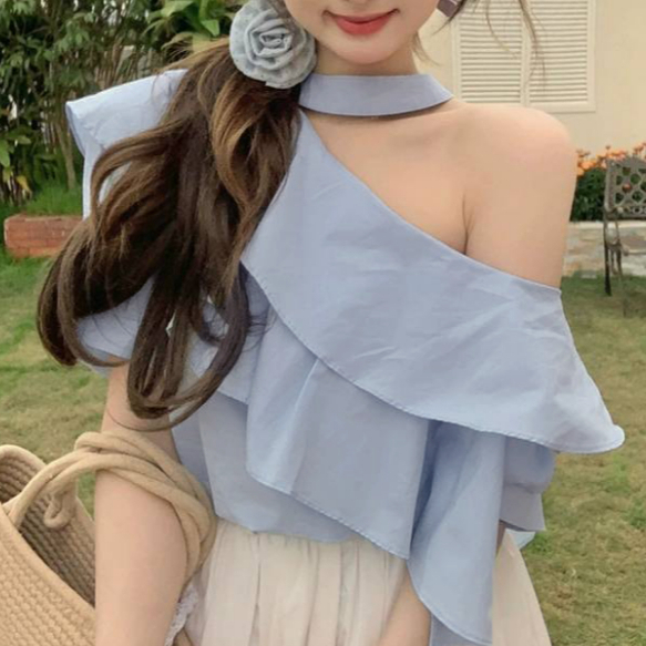 MIKIE C19 / C29 เสื้อระบายปาดไหล่ มีแบบให้เลือก แขนสั้น/ แขนยาว สาวอวบพลัสไซส์ใส่ได้