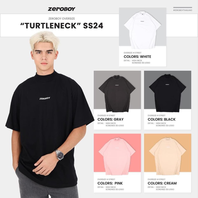 ZEROBOY - OVERSIZE “Turtleneck” เสื้อยืดคอสูง รุ่นสกรีนนูน