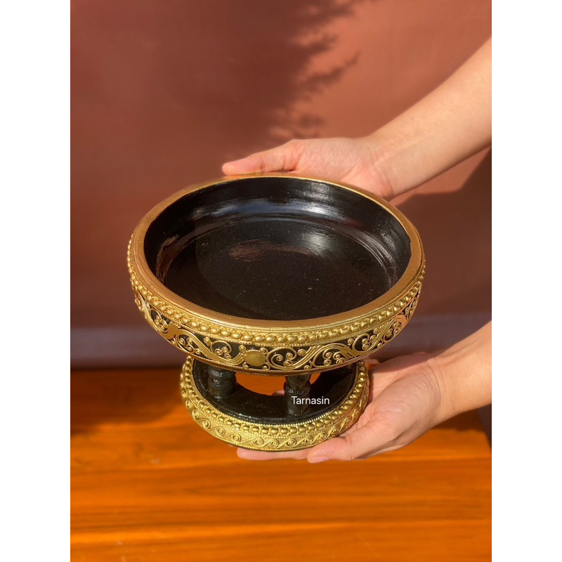 ขันโตกสีดำ ลายโบราณ เขียนทอง ขนาด 4,5,6,8,10,12นิ้ว บูชาพระราหู