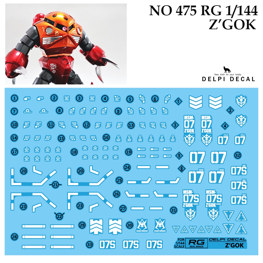 ดีคอลน้ำ [DELPI] 475 RG Z'GOK GUNDAM RG 1/144 WATER SLIDE DECAL MODEL KITS