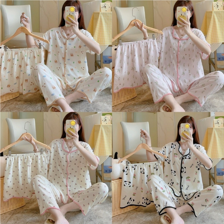 ชุดนอนเซ็ท 3 ชิ้น.ผ้าไหมญี่ปุ่น.ลายน่ารัก.ใส่สบาย