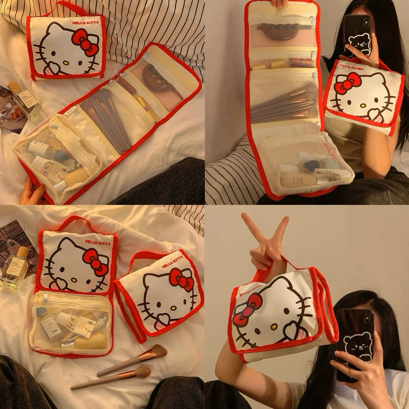 พร้อมส่ง❤️ กระเป๋า Hello Kitty กระเป๋าเครื่องสำอางค์ Cosmetic bag น่ารัก มีช่องแยก มีซิป กระเป๋าจัดระเบียบ 04055