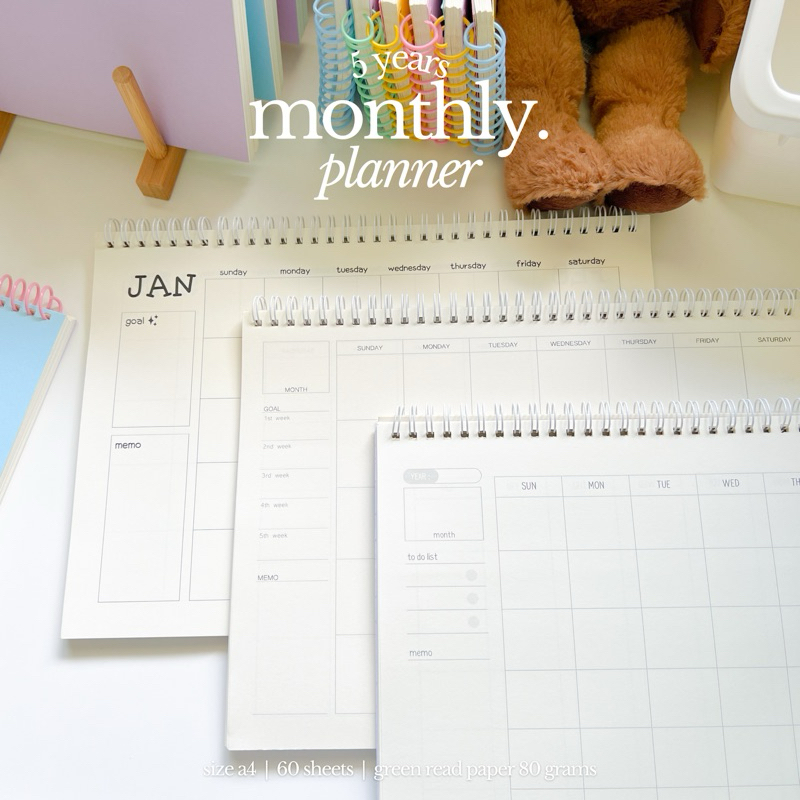 [สันขดลวด] แพลนเนอร์ monthly plan (a4) ใช้ได้นาน 5 ปี | เลือกลายปกได้! ✍🏻🌟🎀