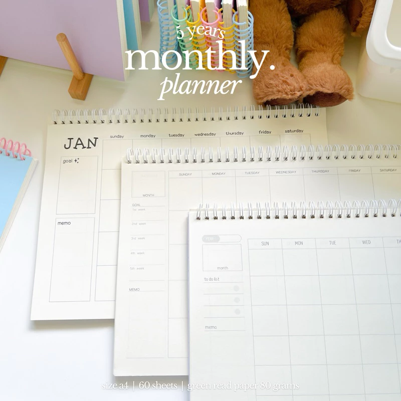 [สันขดลวด] แพลนเนอร์ monthly plan (a4) ใช้ได้นาน 5 ปี | เลือกลายปกได้! ✍🏻🌟🎀